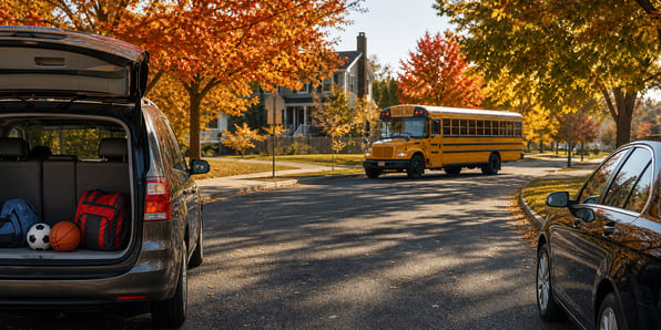 school-bus-near-car-and-home